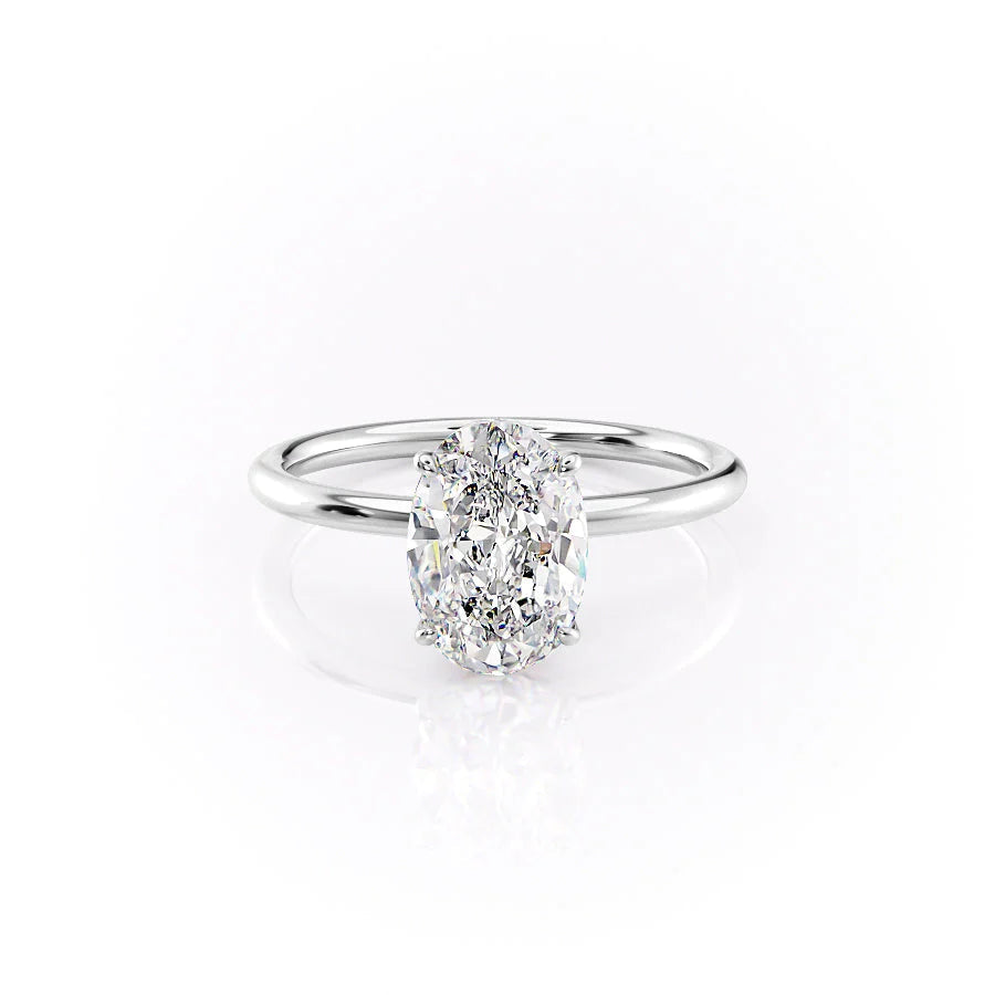 The Louise Set With Oval Solitaire Lab Diamond 1 Carat 14K White#material_14k-white