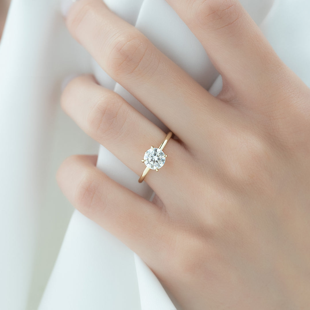 The Louise Set With Round Solitaire Moissanite#material_14k-gold