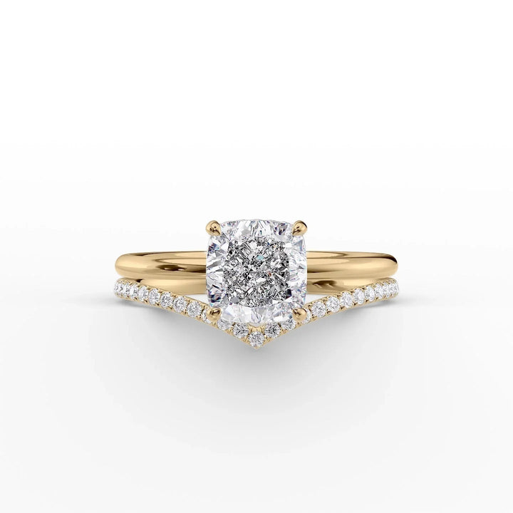 The Low Profile Liberty Set With Cushion Solitaire Moissanite#material_14k-gold