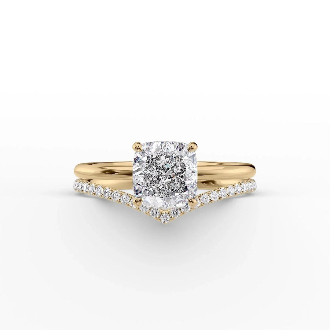 The Low Profile Liberty Set With Cushion Solitaire Lab Diamonds#material_14k-gold