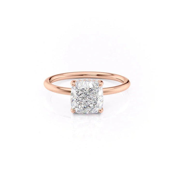 The Low Profile Liberty Set With Cushion Solitaire Moissanite#material_14k-rose