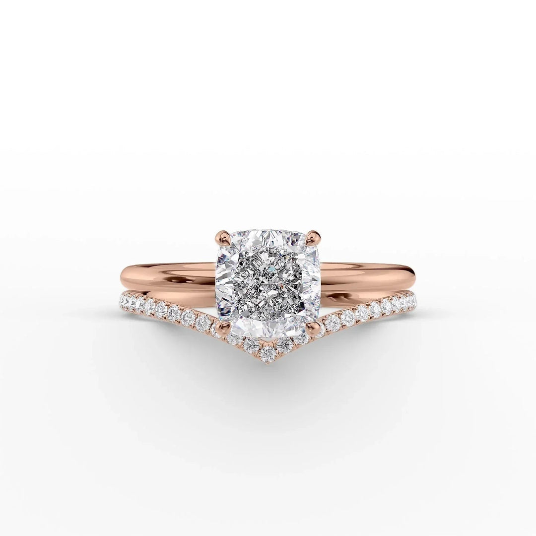 The Low Profile Liberty Set With Cushion Solitaire Moissanite#material_14k-rose