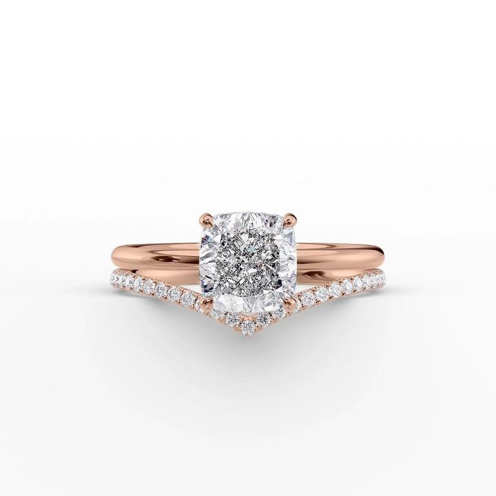 The Low Profile Liberty Set With Cushion Solitaire Moissanite#material_14k-rose