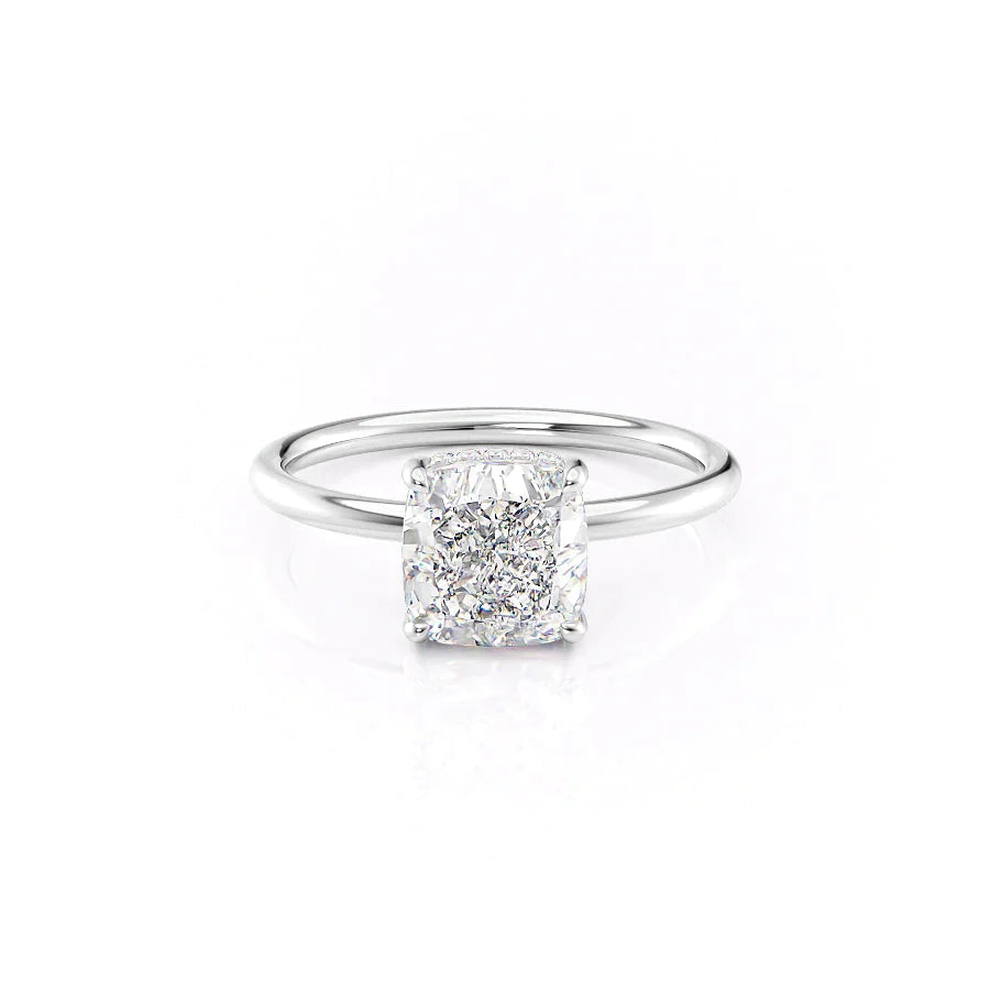 The Low Profile Liberty Set With Cushion Solitaire Moissanite#material_14k-white