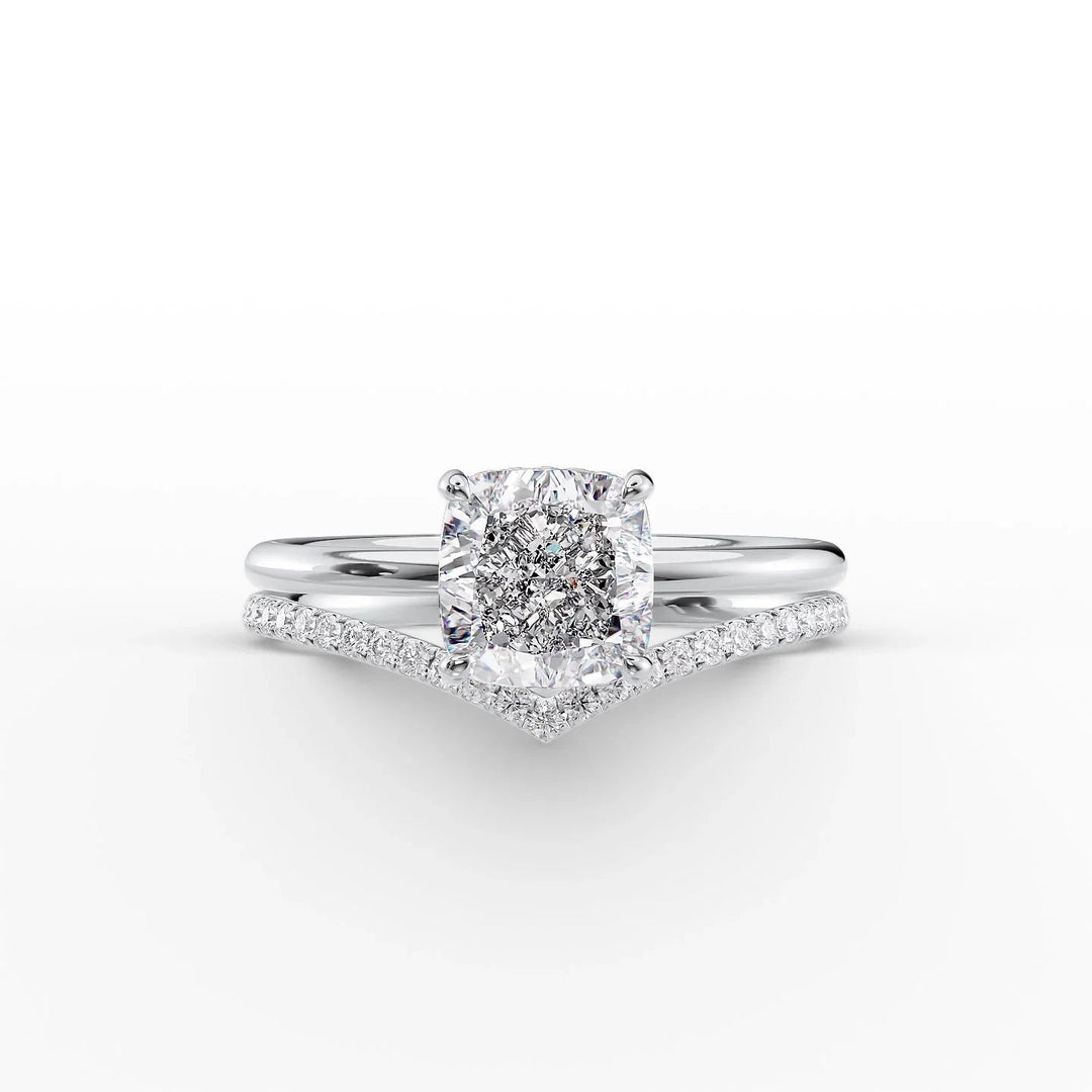 The Low Profile Liberty Set With Cushion Solitaire Moissanite#material_14k-white