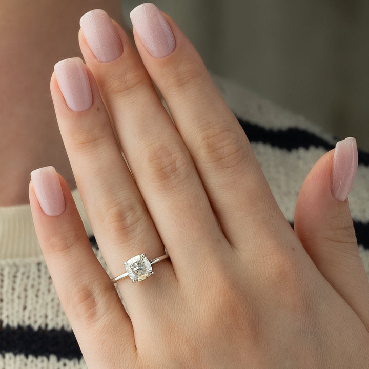 The Low Profile Liberty Set With Cushion Solitaire Moissanite#material_14k-white