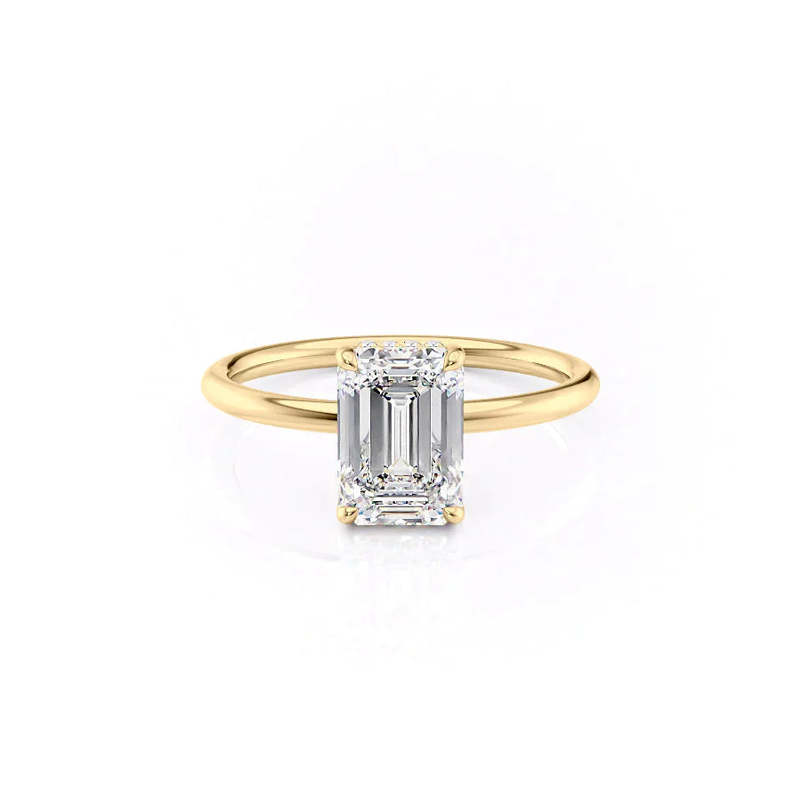 The Low Profile Liberty Set With Emerald Solitaire Moissanite#material_14k-gold