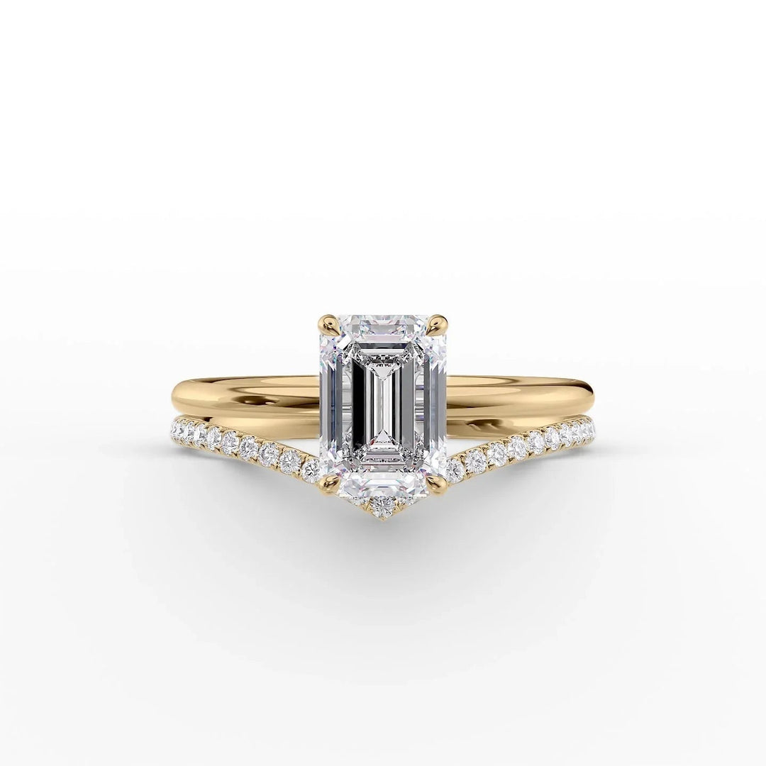 The Low Profile Liberty Set With Emerald Solitaire Moissanite#material_14k-gold