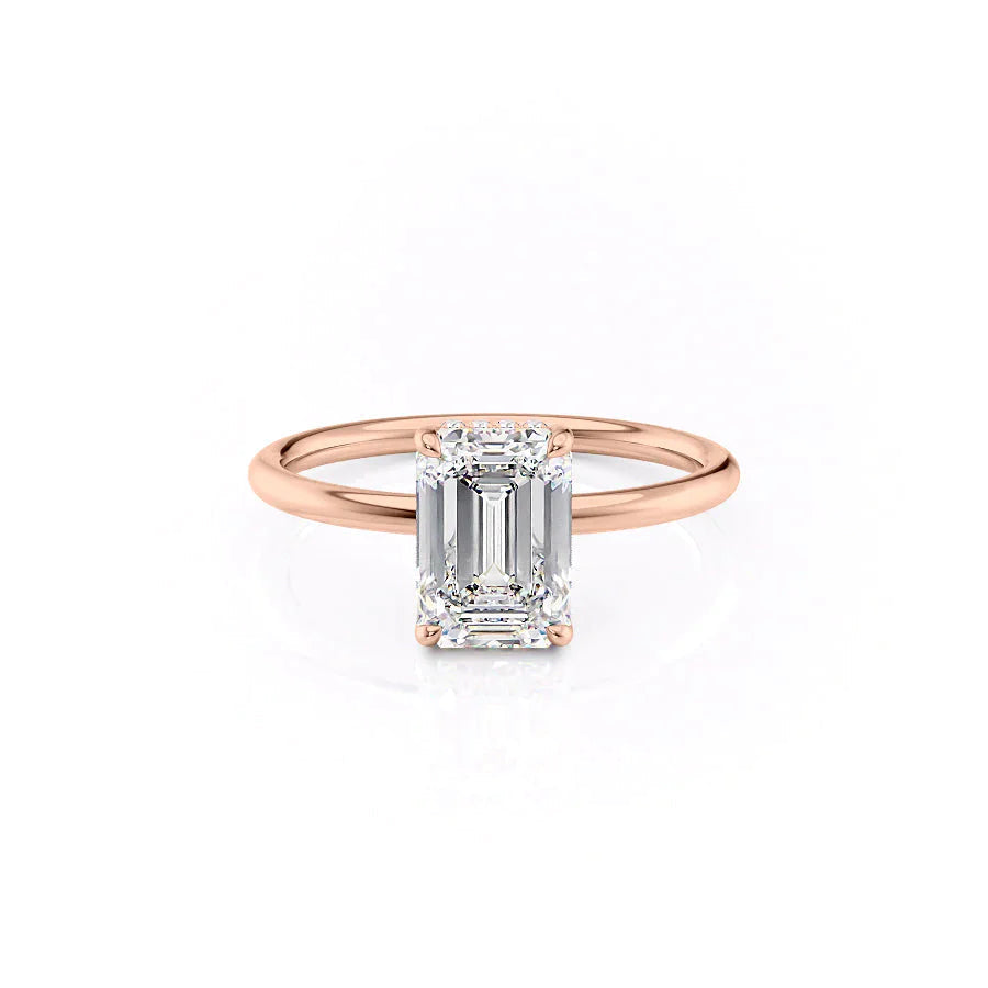 The Low Profile Liberty Set With Emerald Solitaire Moissanite#material_14k-rose