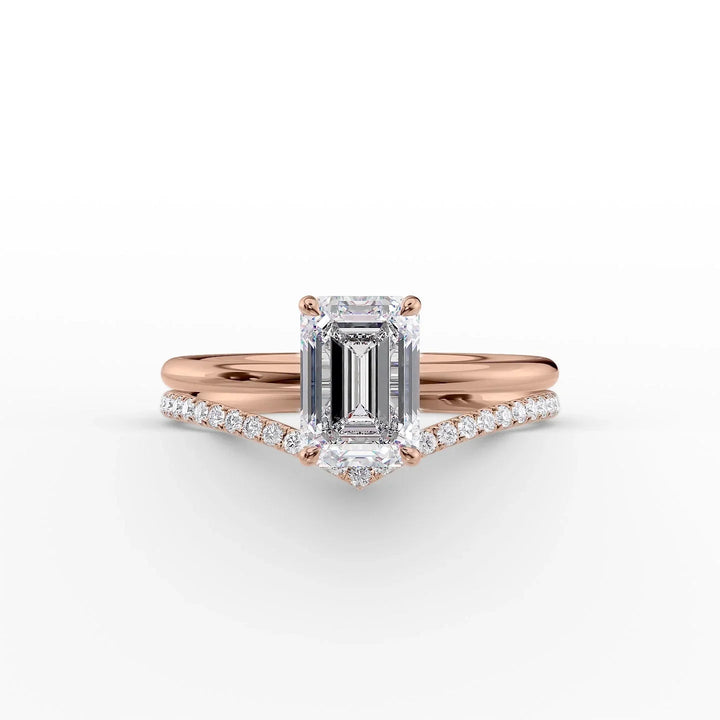 The Low Profile Liberty Set With Emerald Solitaire Moissanite#material_14k-rose