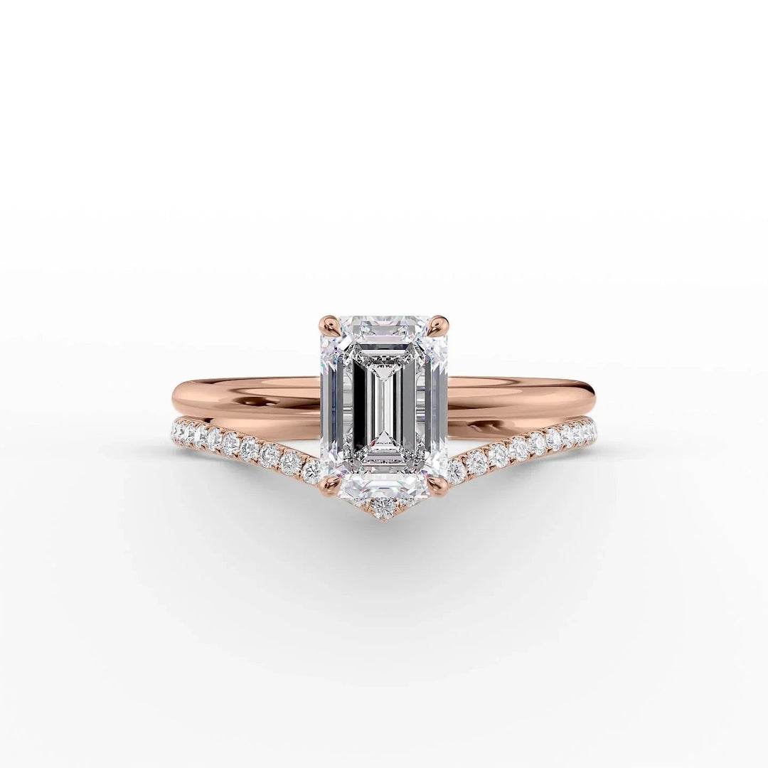 The Low Profile Liberty Set With Emerald Solitaire Moissanite#material_18k-rose