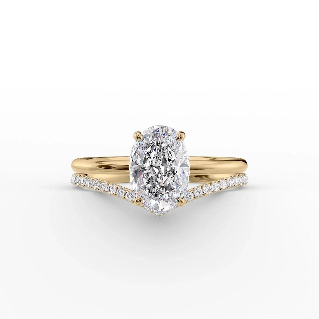 The Low Profile Liberty Set With Oval Solitaire Moissanite#material_14k-gold