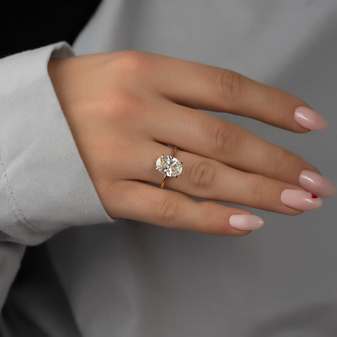 The Low Profile Liberty Set With Oval Solitaire Moissanite#material_14k-gold