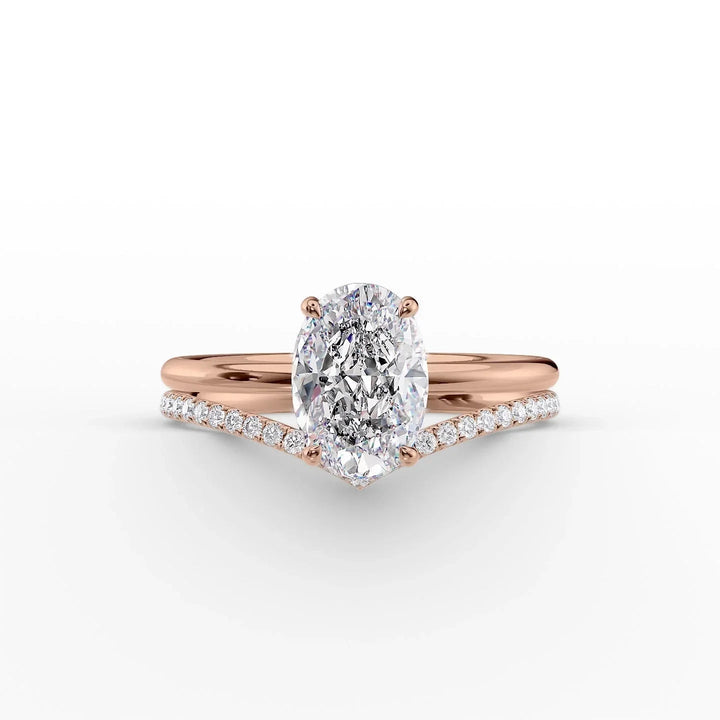 The Low Profile Liberty Set With Oval Solitaire Moissanite#material_14k-rose