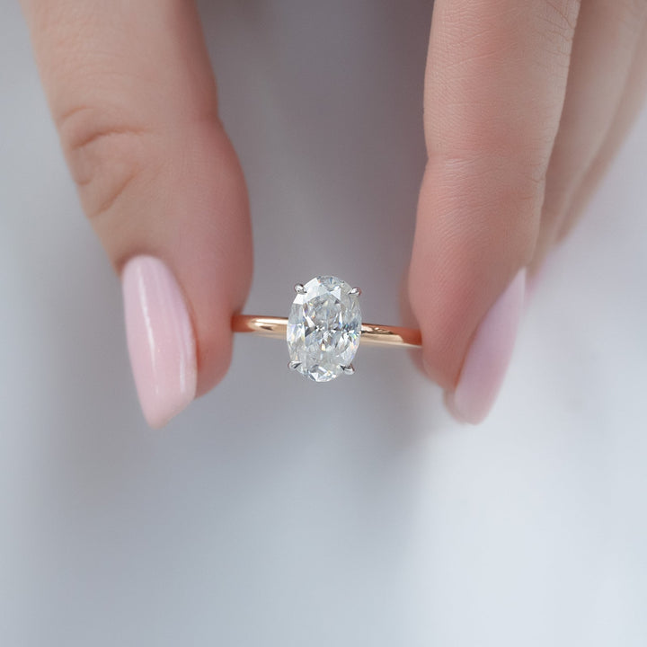 The Low Profile Liberty Set With Oval Solitaire Moissanite#material_14k-rose