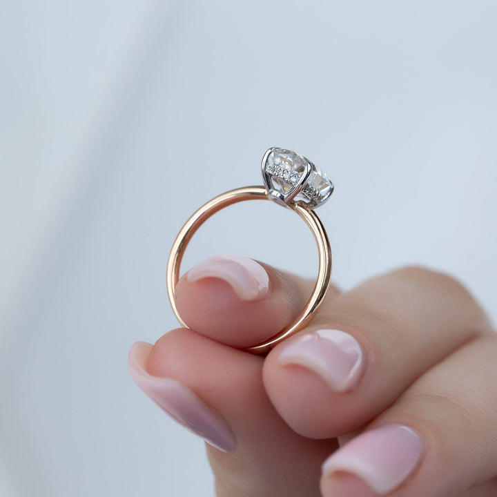 The Low Profile Liberty Set With Oval Solitaire Moissanite#material_14k-rose