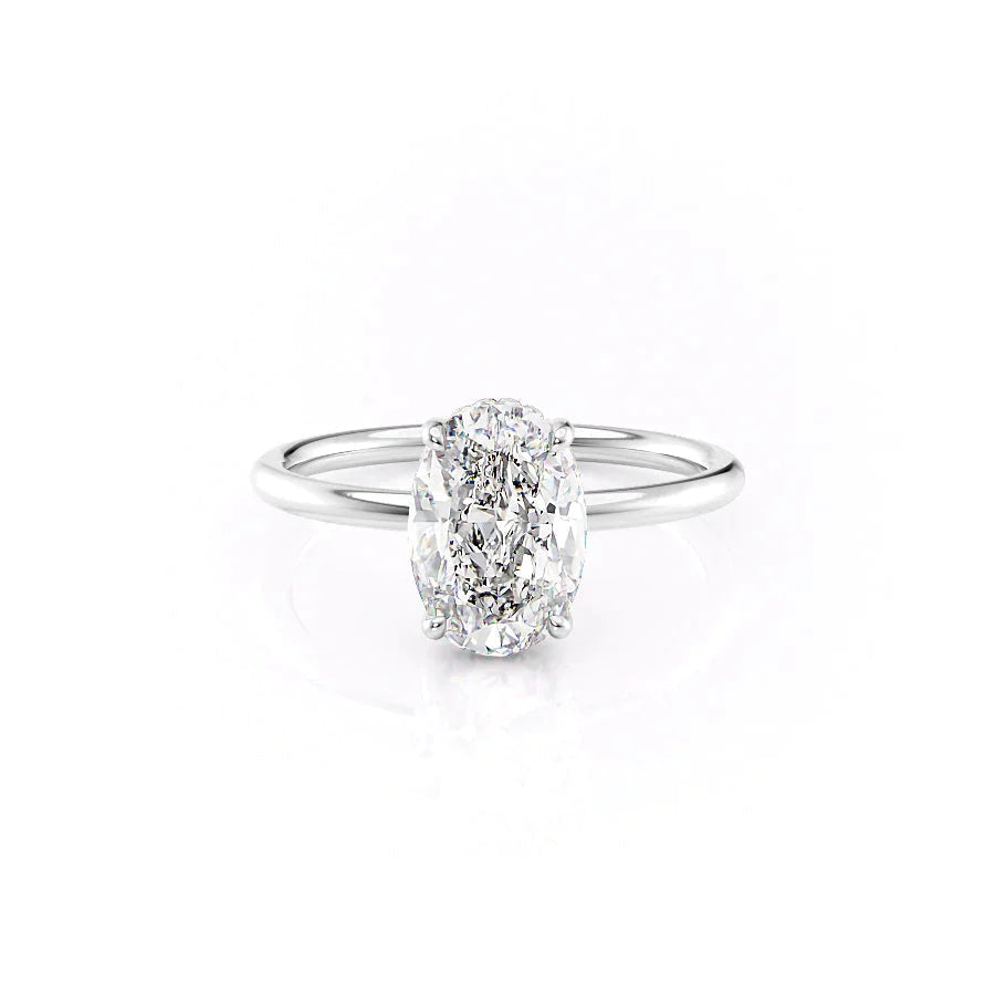 The Low Profile Liberty Set With Oval Solitaire Moissanite#material_14k-white