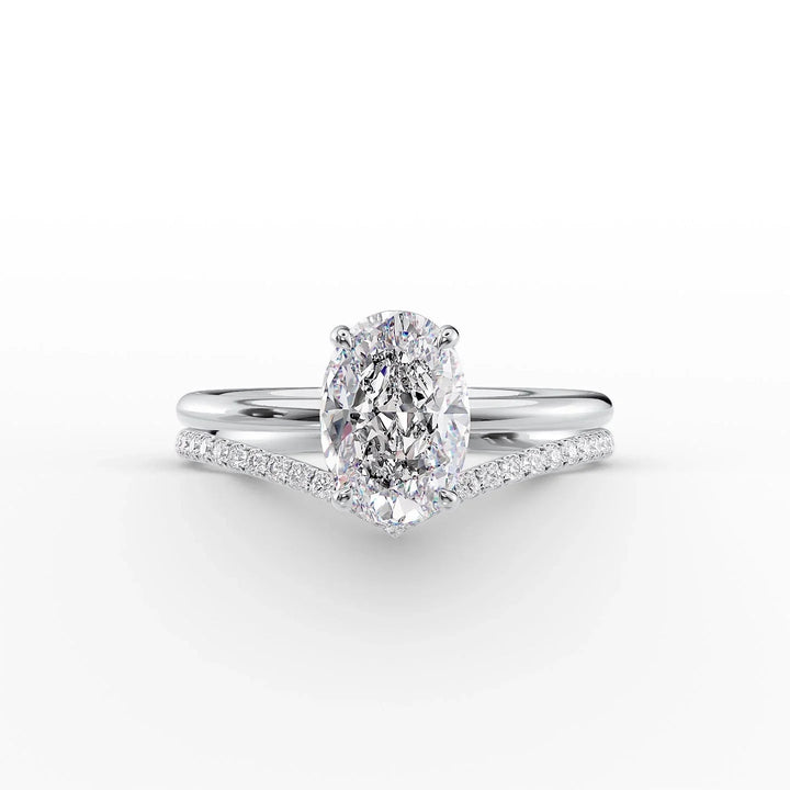 The Low Profile Liberty Set With Oval Solitaire Moissanite#material_14k-white