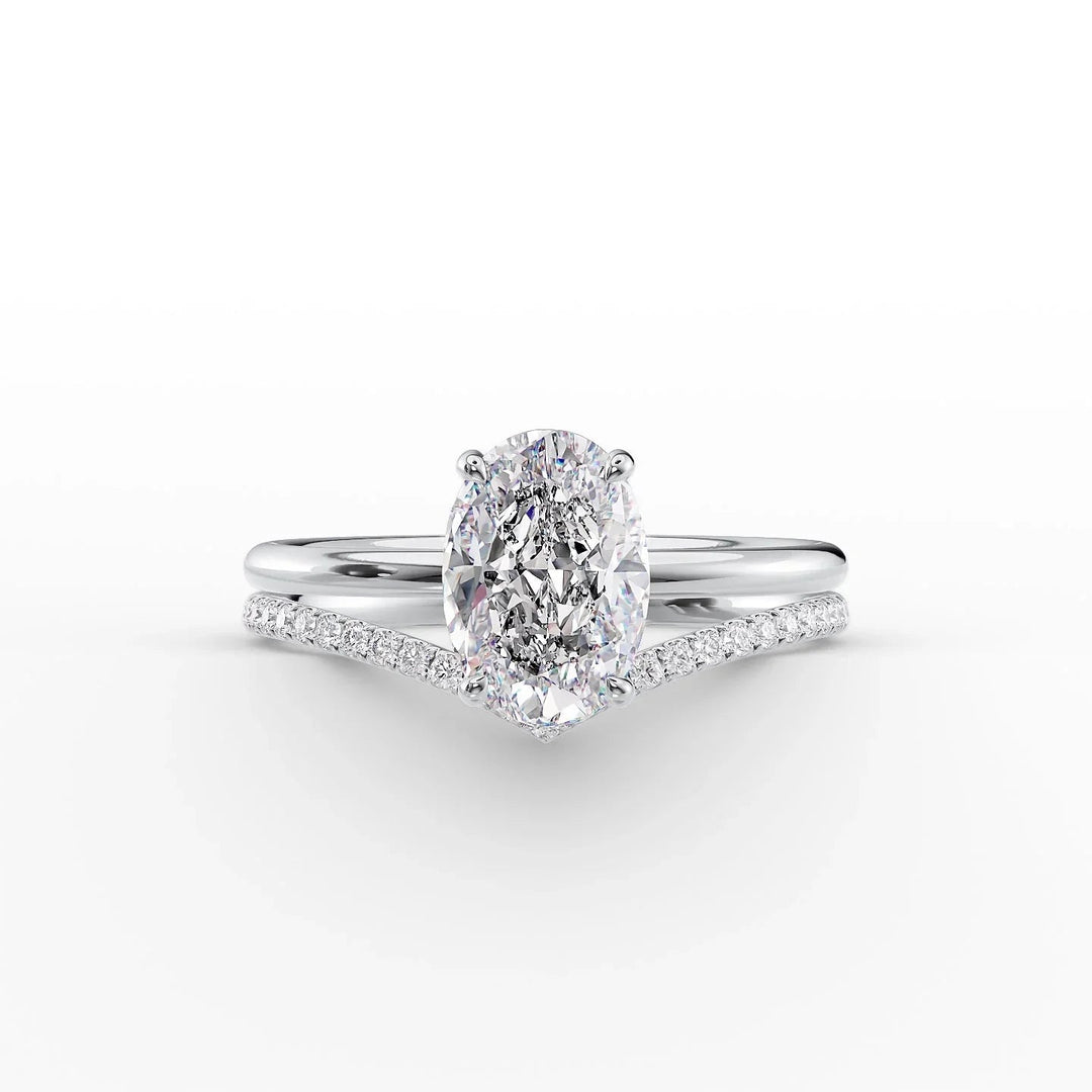 The Low Profile Liberty Set With Oval Solitaire Lab Diamonds#material_14k-white