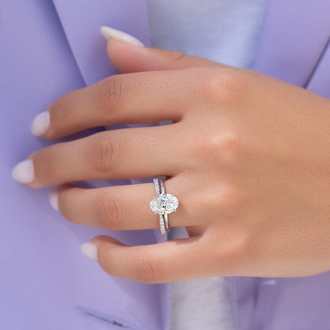 The Low Profile Liberty Set With Oval Solitaire Moissanite#material_14k-white