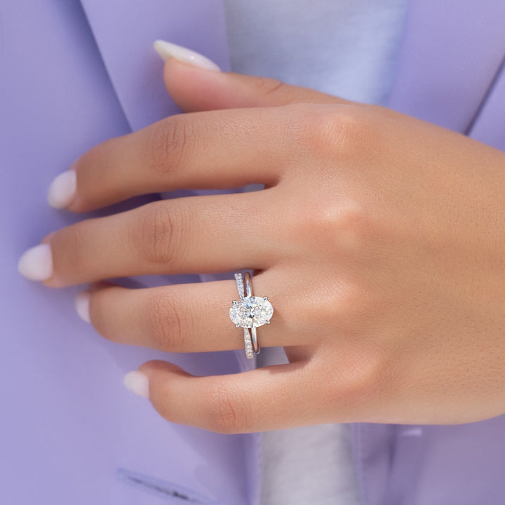 The Low Profile Liberty Set With Oval Solitaire Lab Diamonds#material_14k-white