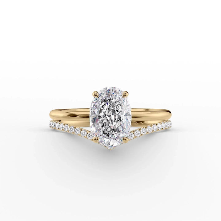 The Low Profile Liberty Set With Oval Solitaire Moissanite#material_18k-gold