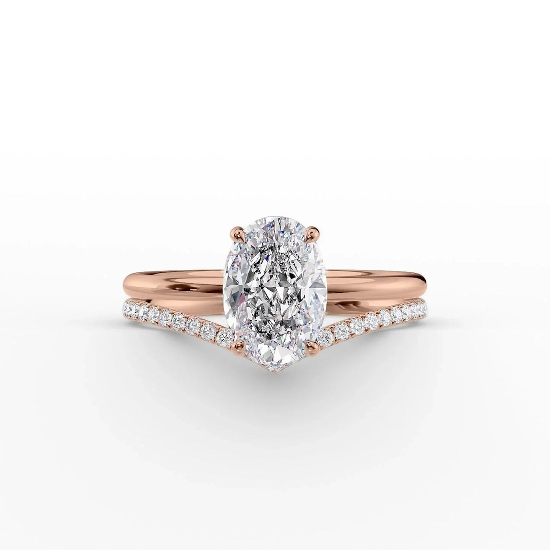 The Low Profile Liberty Set With Oval Solitaire Lab Diamonds#material_18k-rose