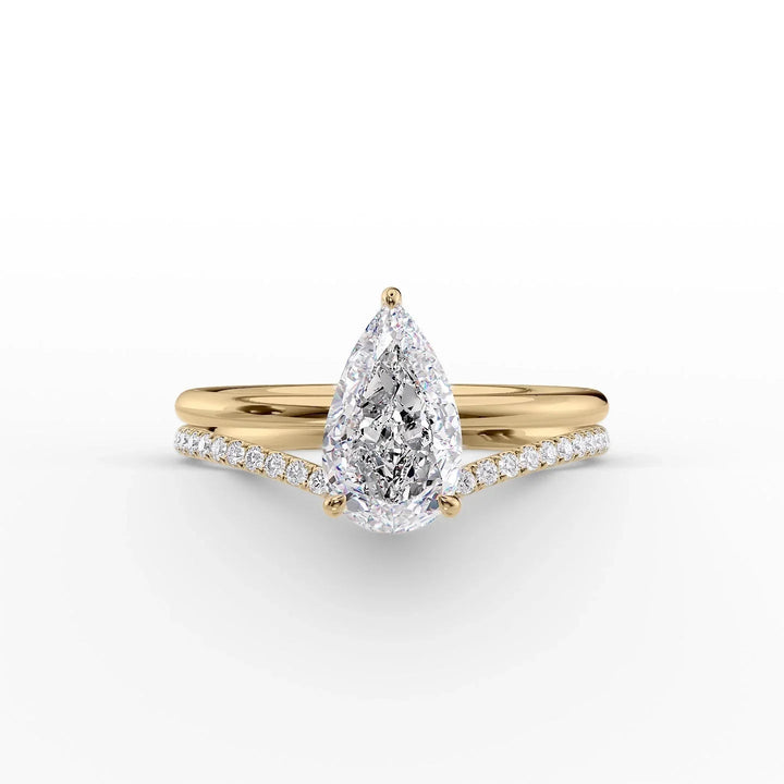 The Low Profile Liberty Set With Pear Solitaire Moissanite#material_14k-gold