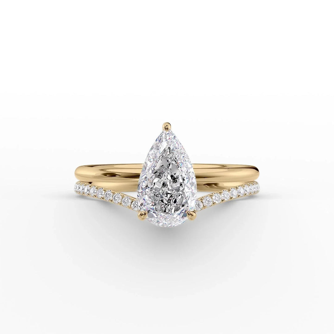 The Low Profile Liberty Set With Pear Solitaire Lab Diamonds#material_14k-gold