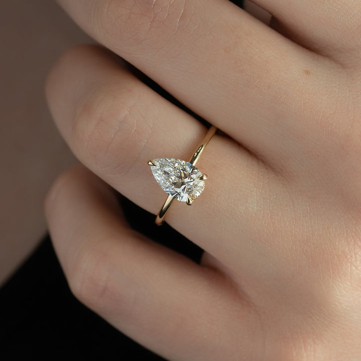 The Low Profile Liberty Set With Pear Solitaire Moissanite#material_14k-gold