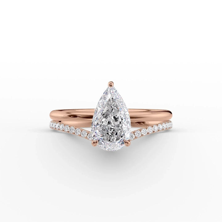 The Low Profile Liberty Set With Pear Solitaire Moissanite#material_14k-rose