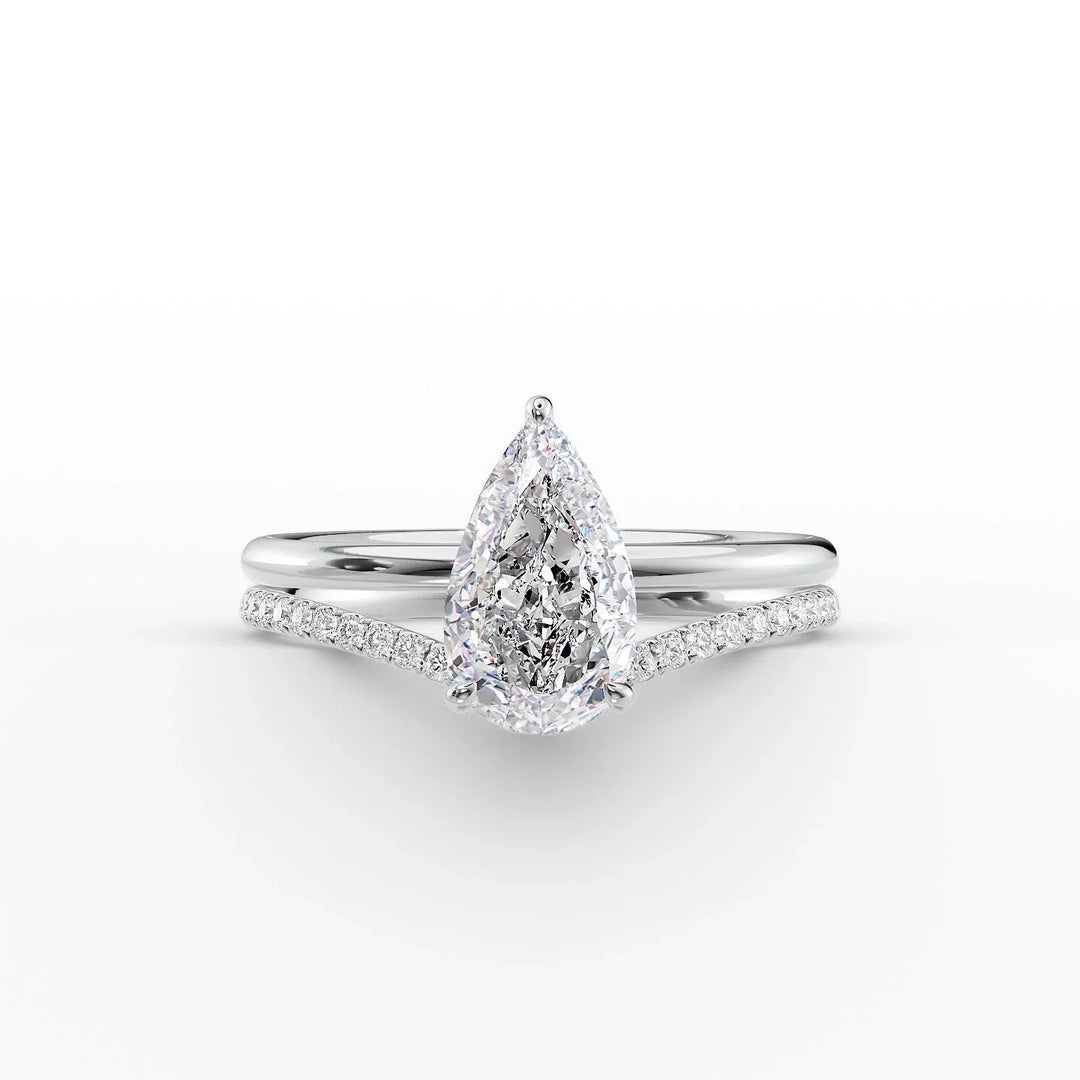 The Low Profile Liberty Set With Pear Solitaire Moissanite#material_14k-white