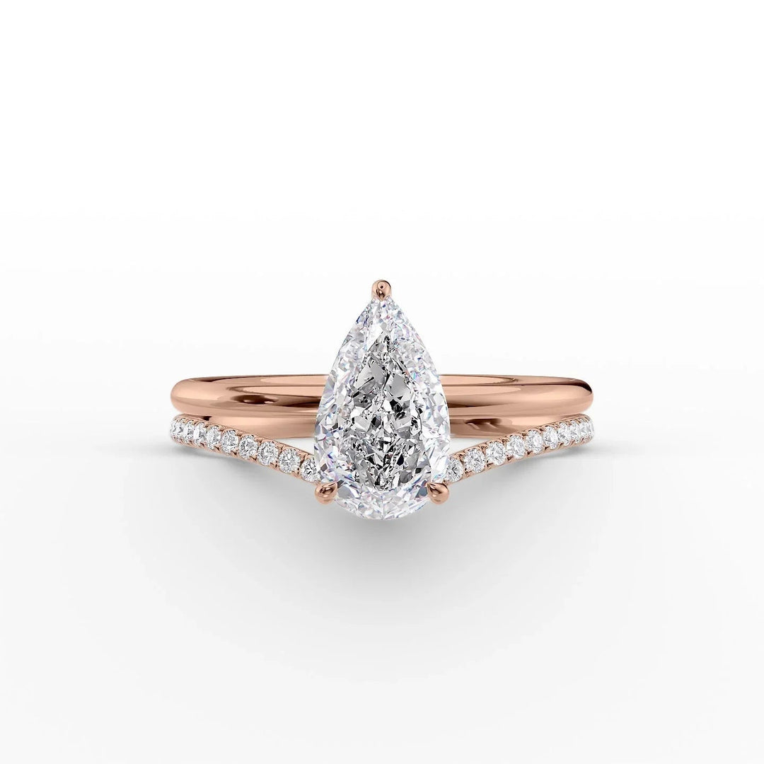 The Low Profile Liberty Set With Pear Solitaire Moissanite#material_18k-rose