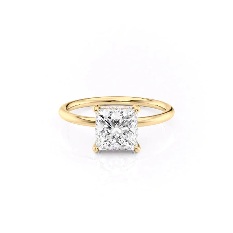 The Low Profile Liberty Set With Princess Solitaire Moissanite#material_14k-gold