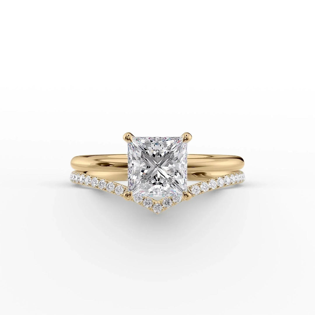 The Low Profile Liberty Set With Princess Solitaire Moissanite#material_14k-gold