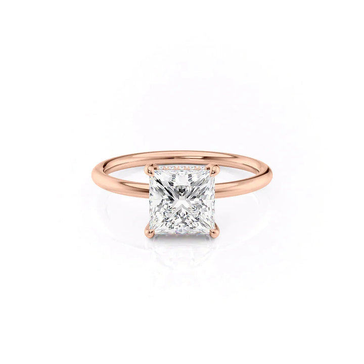 The Low Profile Liberty Set With Princess Solitaire Moissanite#material_14k-rose