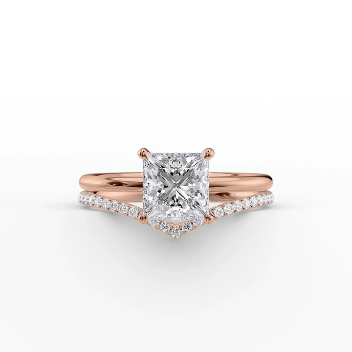 The Low Profile Liberty Set With Princess Solitaire Moissanite#material_14k-rose