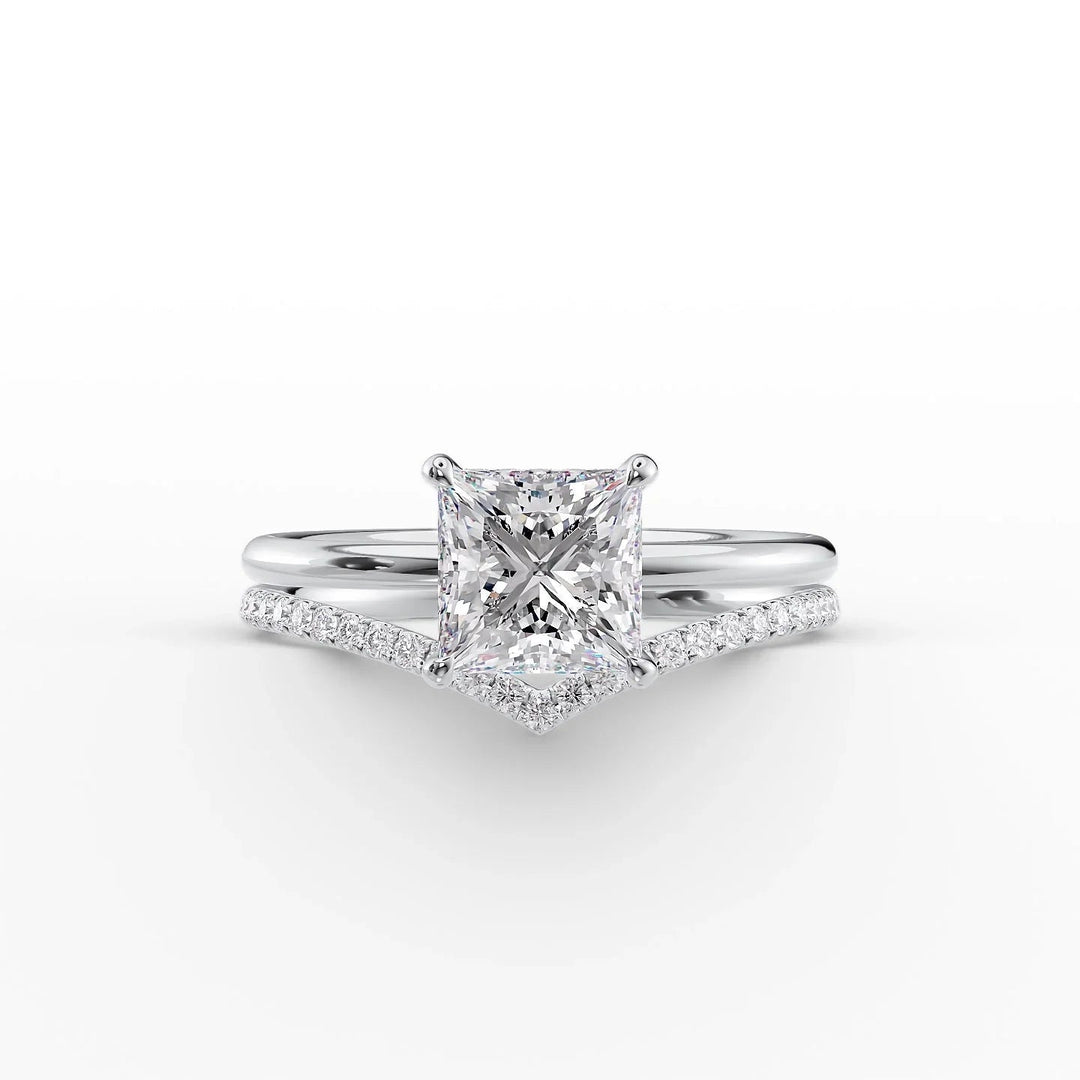 The Low Profile Liberty Set With Princess Solitaire Moissanite#material_14k-white