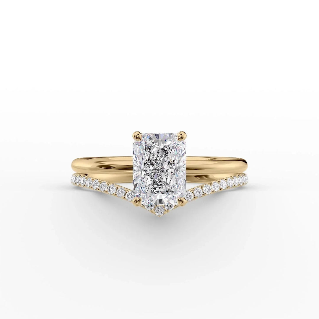 The Low Profile Liberty Set With Radiant Solitaire Moissanite#material_14k-gold