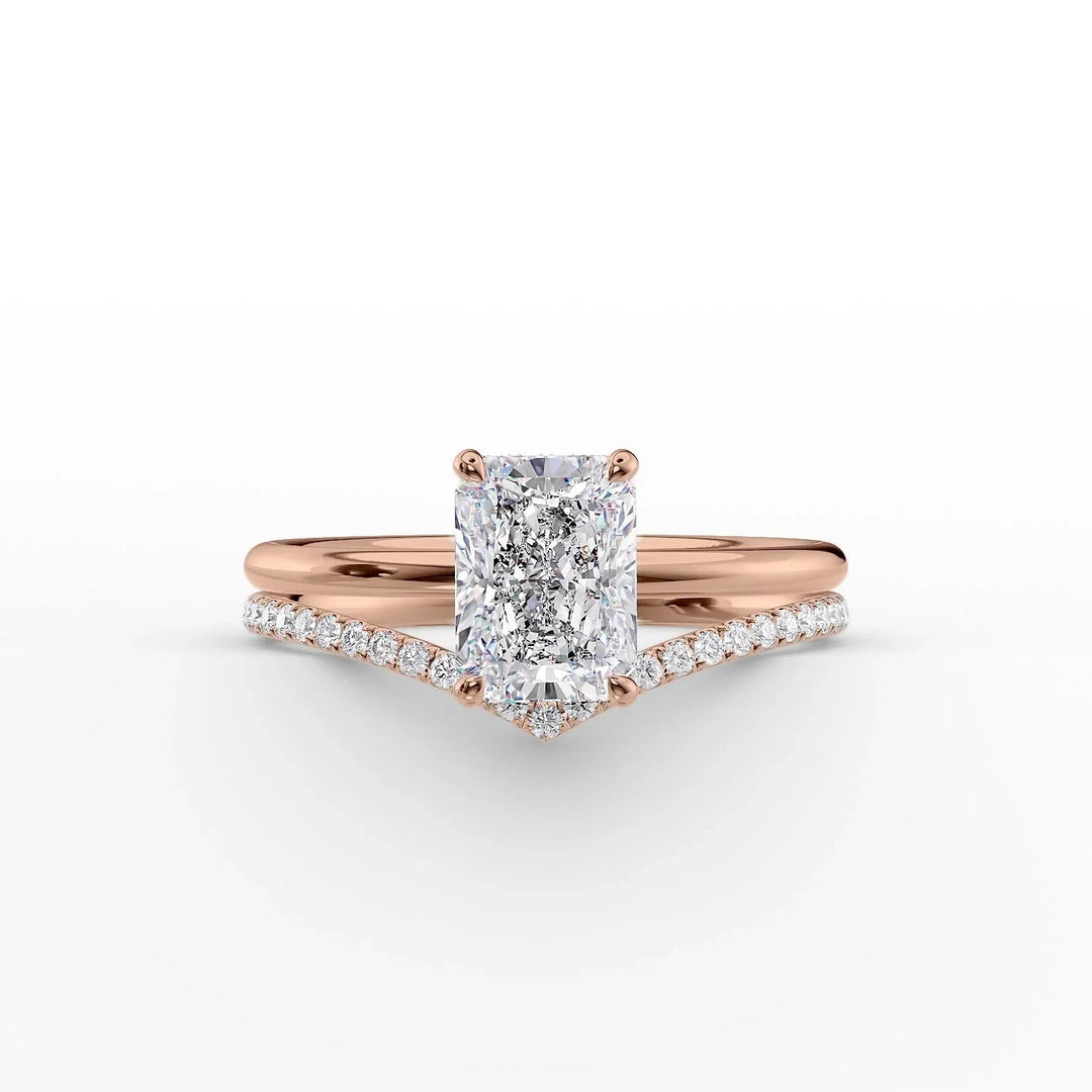 The Low Profile Liberty Set With Radiant Solitaire Moissanite#material_14k-rose