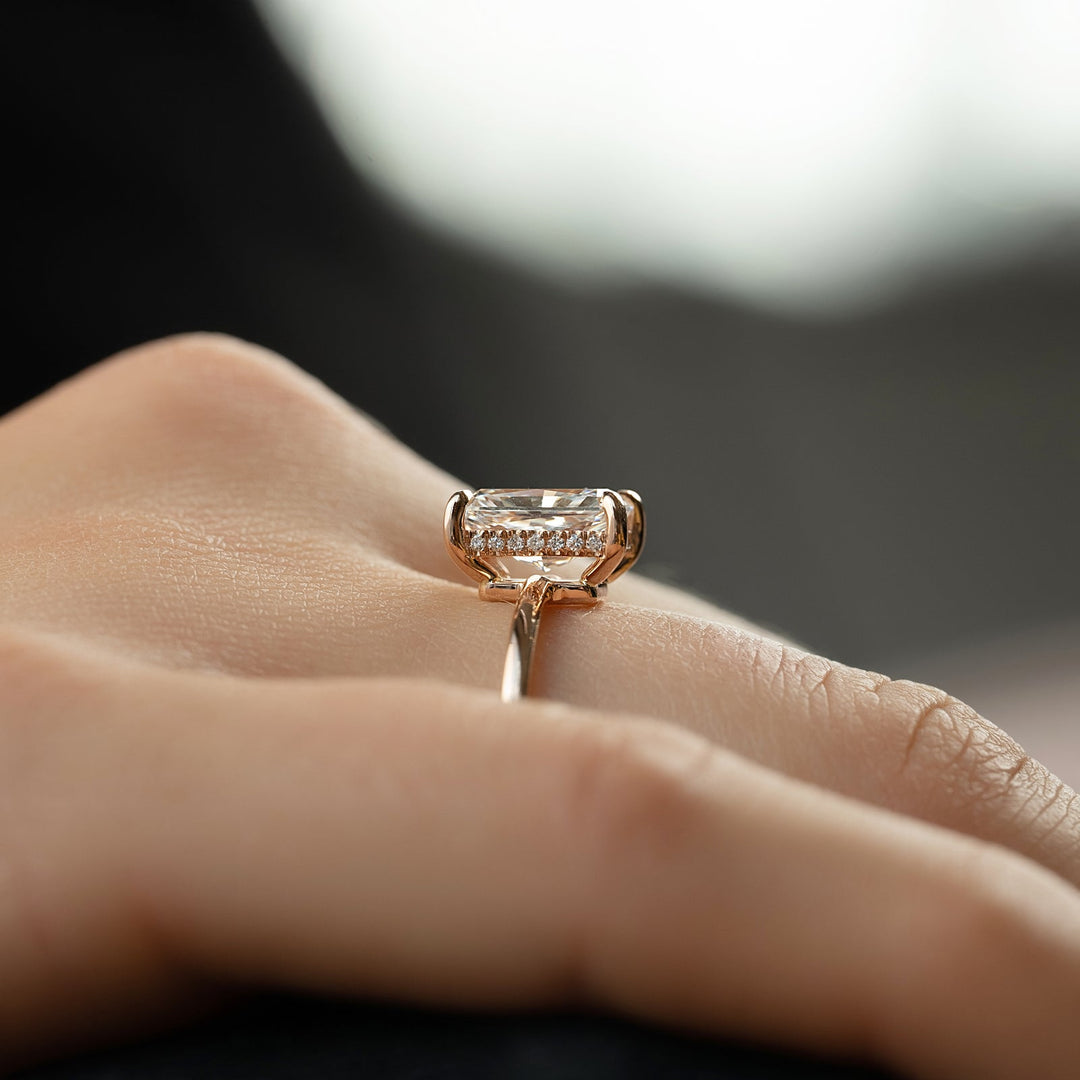 The Low Profile Liberty Set With Radiant Solitaire Moissanite#material_14k-rose