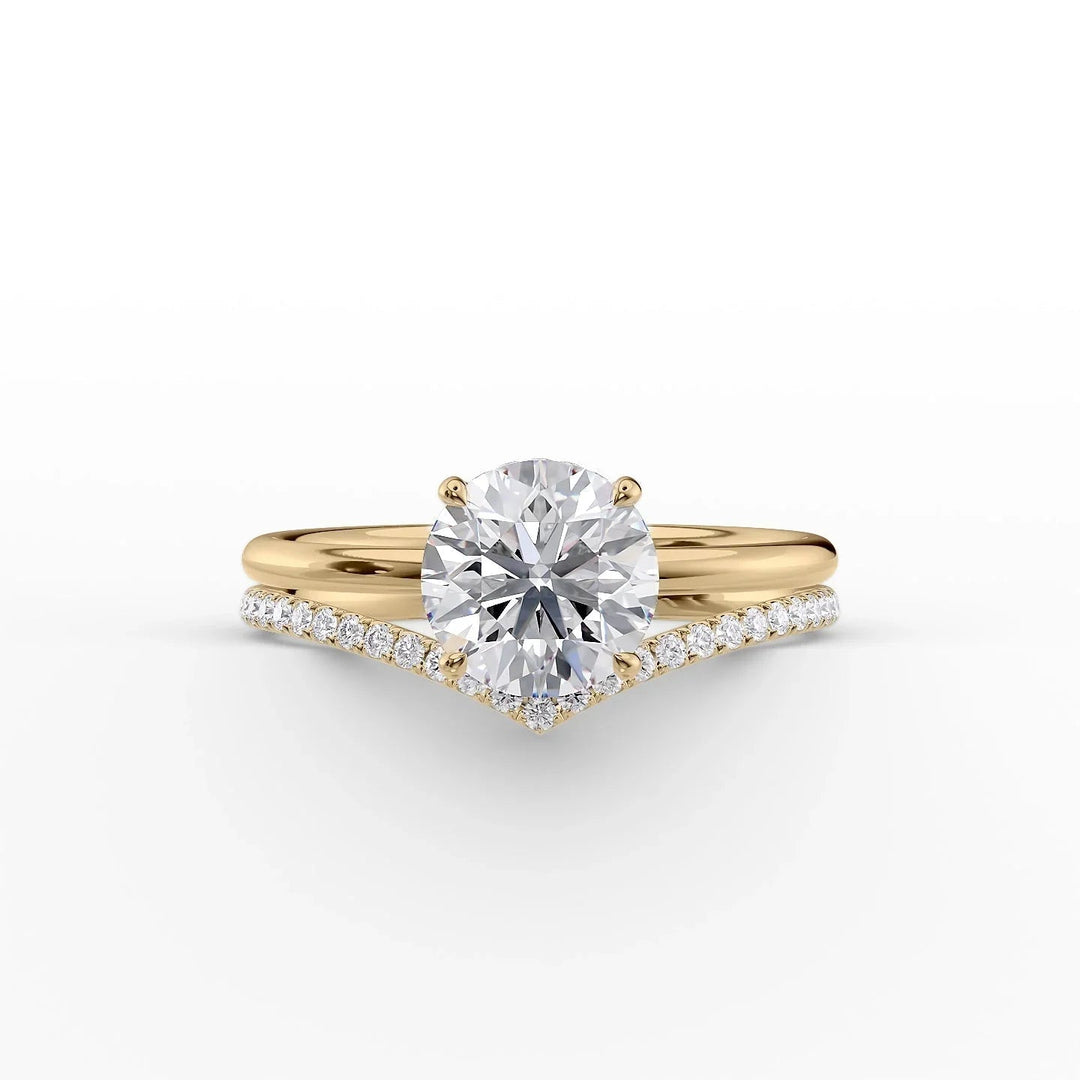 The Low Profile Liberty Set With Round Solitaire Moissanite#material_14k-gold