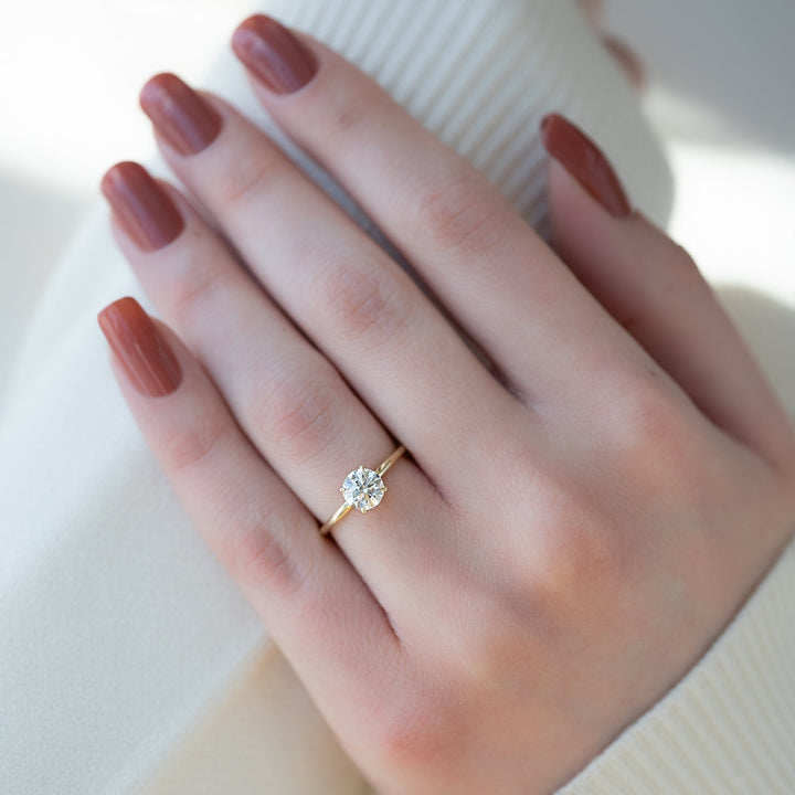 The Low Profile Liberty Set With Round Solitaire Moissanite#material_14k-gold