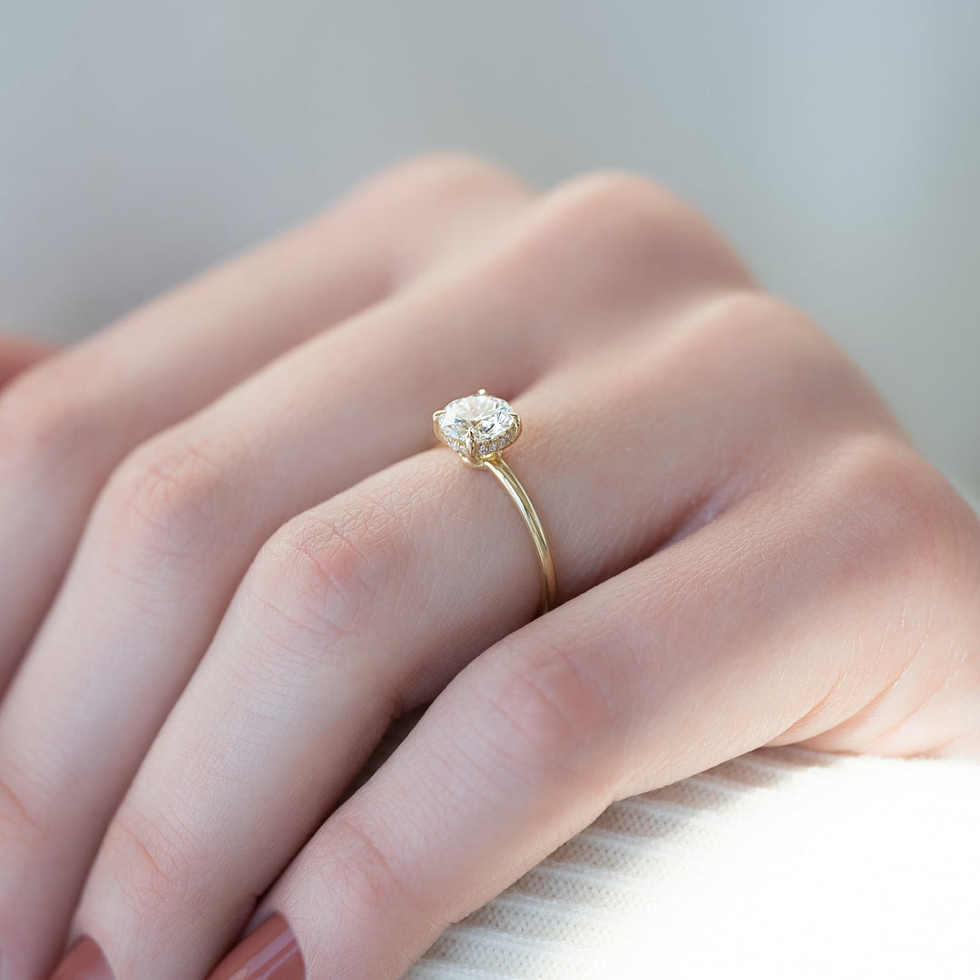 The Low Profile Liberty Set With Round Solitaire Moissanite#material_14k-gold