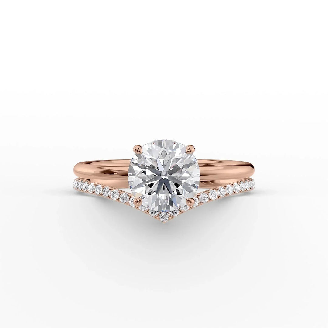 The Low Profile Liberty Set With Round Solitaire Moissanite#material_14k-rose