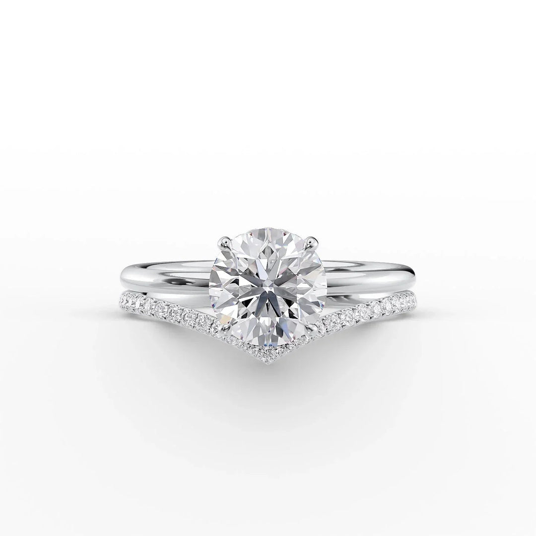 The Low Profile Liberty Set With Round Solitaire Moissanite#material_14k-white