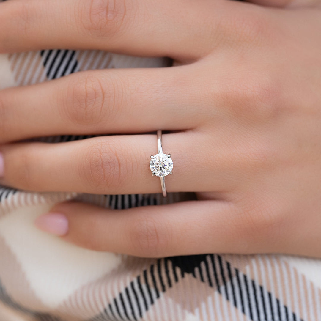 The Low Profile Liberty Set With Round Solitaire Moissanite#material_14k-white