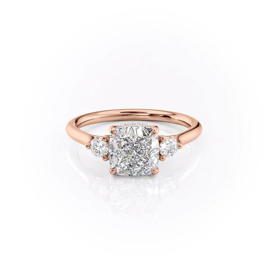 The Lucy Set With Cushion Side Stone Lab Diamond 1 Carat 14K Rose#material_14k-rose