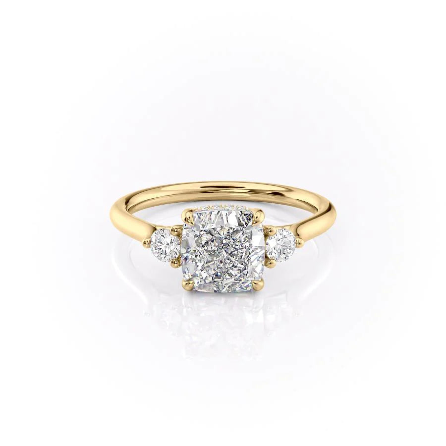 The Lucy Set With Cushion Side Stone Moissanite#material_18k-gold