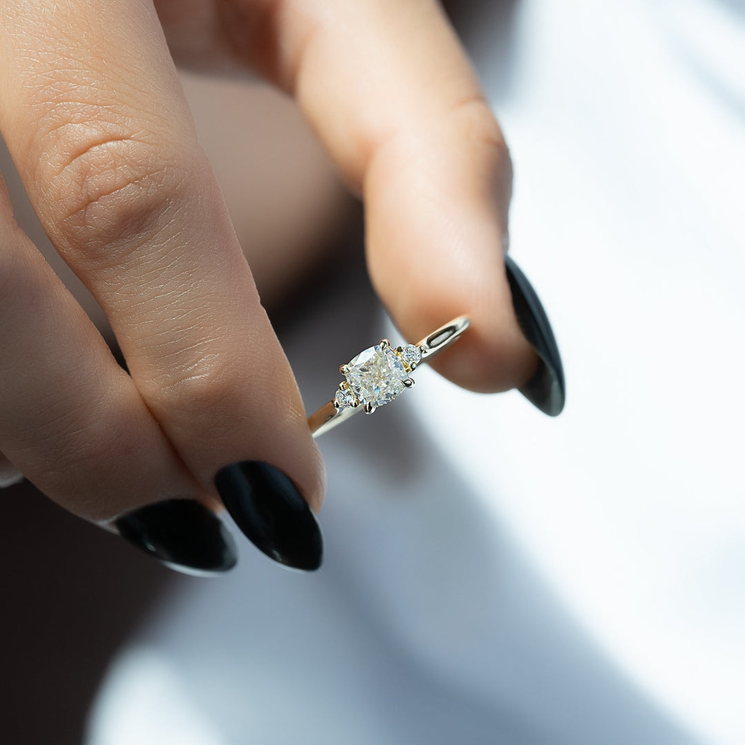 The Lucy Cushion Lab Diamond Moissanite Engagement Ring